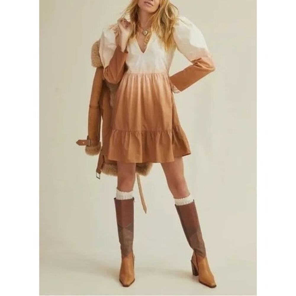 Stella Pardo x Anthropologie Dip Dye Ombre Puff Sleeve Mini Dress - Large